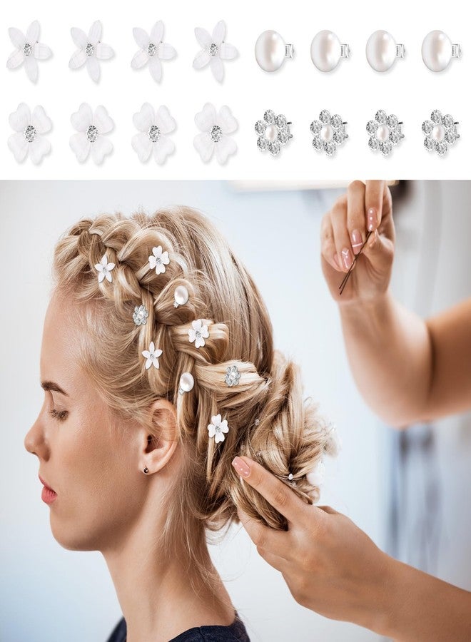 Qulkws 20Pcs Mini Rhinestone Hair Pins, White Flower Hair Clips, Mini Clips for Women Cute Small Flower Clip, Decorative Wedding Bridal - Image 4